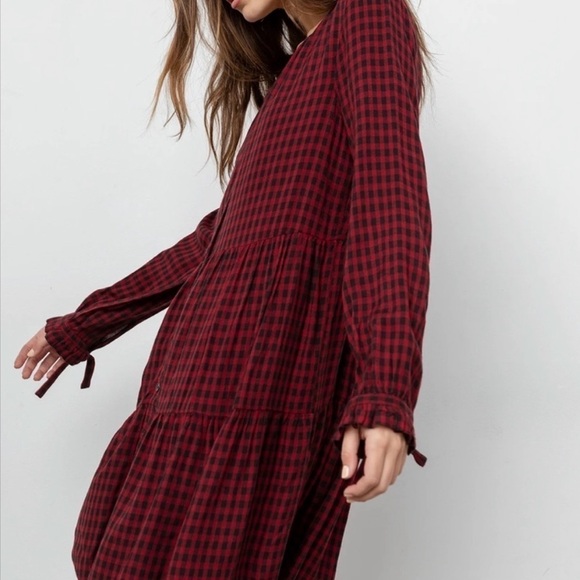 Rails Raine Garnet Ash Check Shirt Dress Long Sleeve Red Black Small K2 - Picture 5 of 13